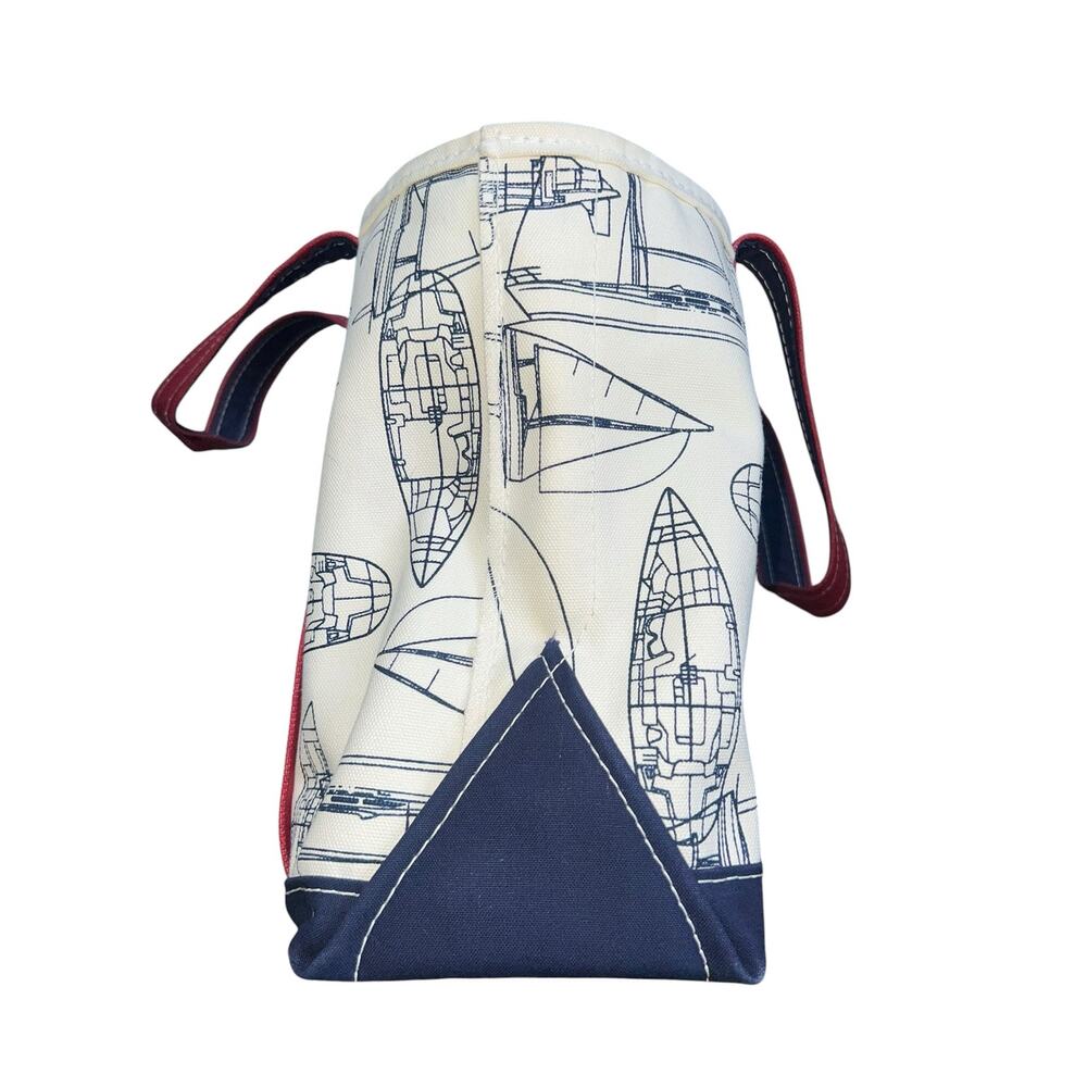 L.L. Bean Boat Tote canvas preppy Nautical Sailboat Print  red white blue VTG - Picture 2 of 14